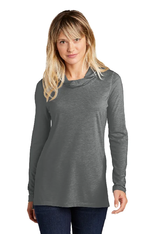 High-waisted jeans for casual wear-Sport-Tek Womens Moisture Wicking Cowl Neck Long Sleeve T-Shirt - Heather Dark Grey