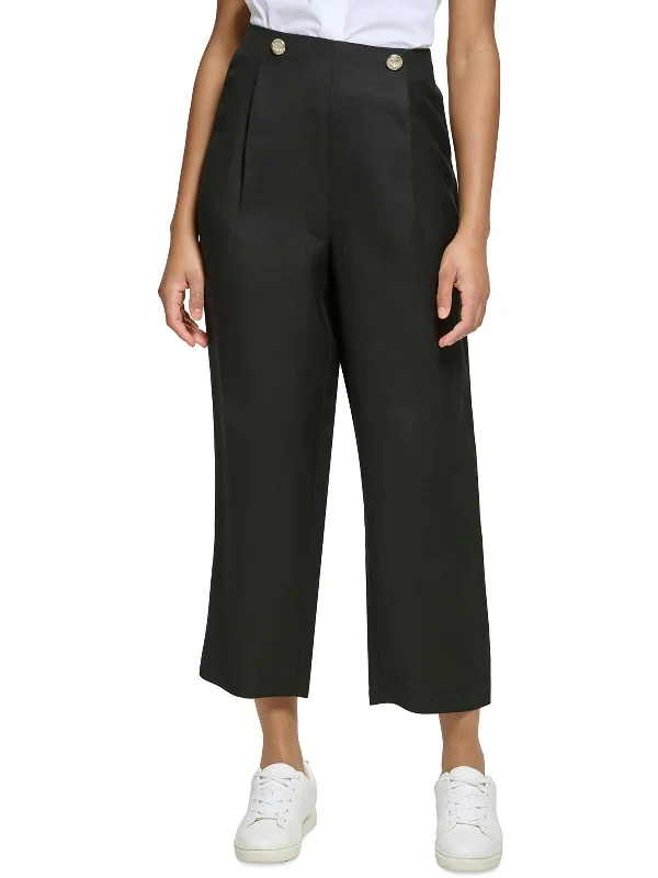 Trendy culottes for women-Womens Stretch Pleated Cropped Pants