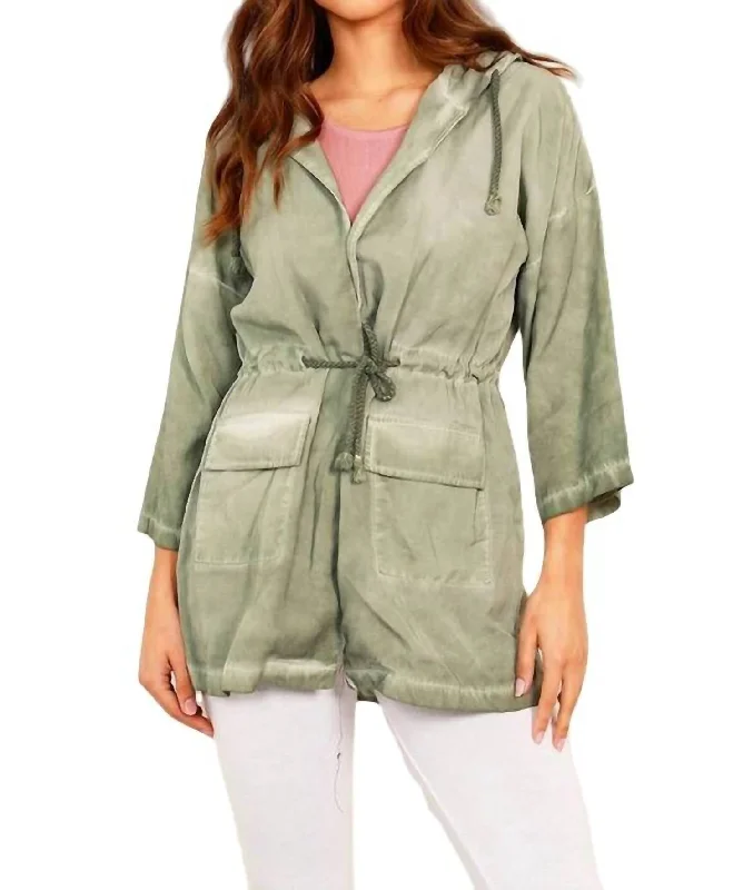 Affordable leggings for everyday use-Jennifer Hooded Long Trench Coat In Olive