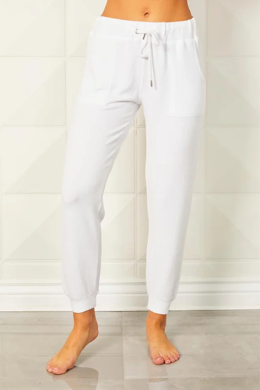 Designer tailored pants for women-Soft Stretch Drawstring Jogger In Bleach