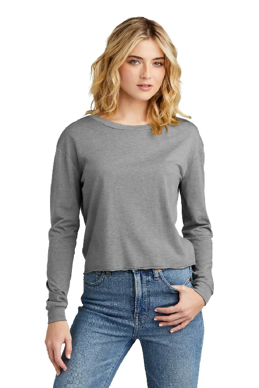 Trendy off-shoulder tops for summer-District Womens Perfect Tri Midi Long Sleeve Crewneck T-Shirt - Grey Frost