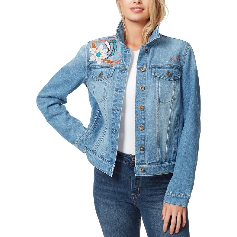 Affordable activewear for women-Jessica Simpson Womens Reagan Relaxed Distressed Denim Jacket