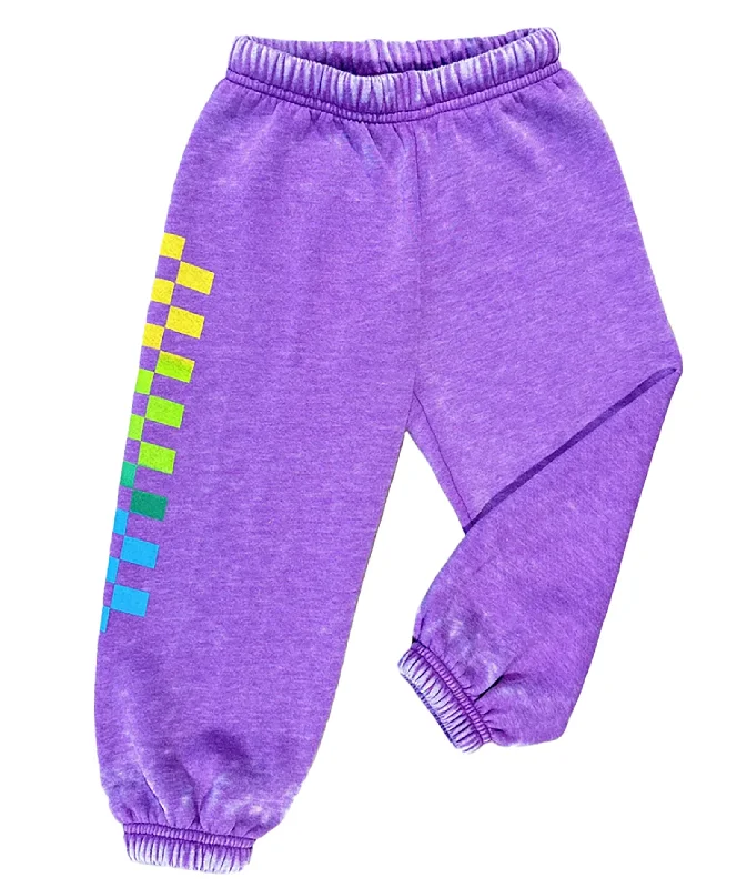 Designer denim shorts for summer-Rowdy Sprout Girls Rainbow Check Plum Sweatpants