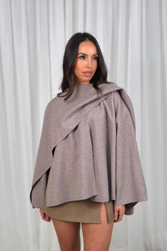 Affordable activewear sets for women-Indie Cape With Scarf In Taupe