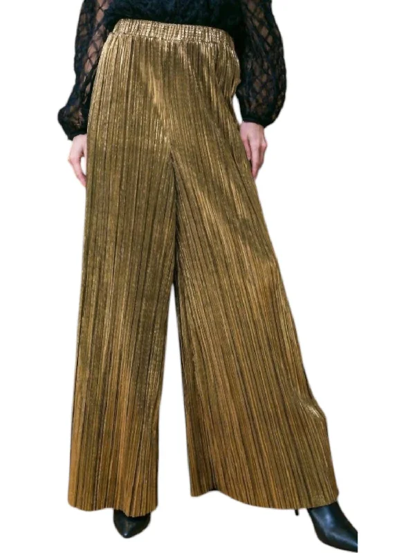 Elegant maxi dresses for evening wear-Woven Pleated Pants In Gold