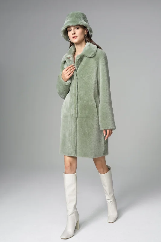 Soft cashmere sweaters for winter-Mint Reversible Genuine Merino Wool Sheepskin Midi Coat