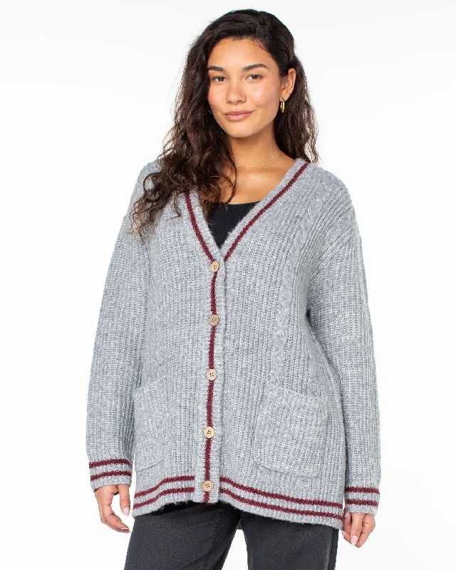 Casual sweatpants for women-Game Day Long Button Up Cardigan - Heritage Heather