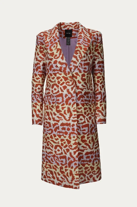 Designer blazers for professional women-Peaked Lapel Overcoat In Lavender/rust Leopard