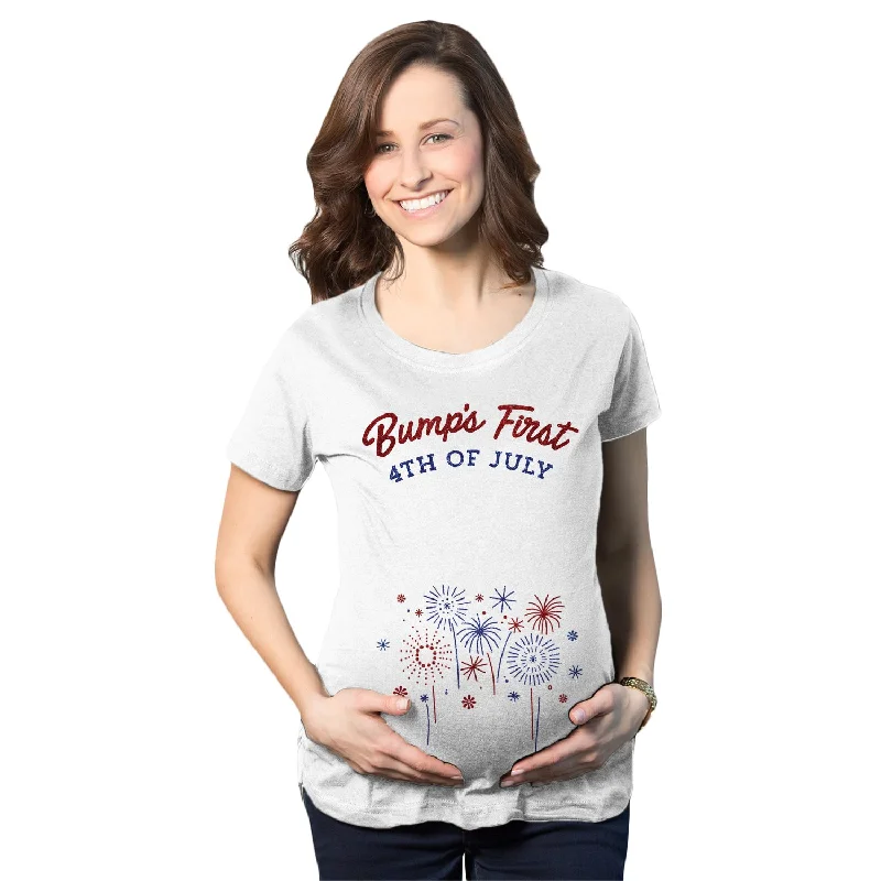 Vintage floral dresses for women-Bump's First 4th Of July Maternity T Shirt