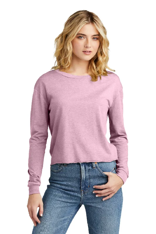 Chic jumpsuits for party wear-District Womens Perfect Tri Midi Long Sleeve Crewneck T-Shirt - Heather Wisteria Pink