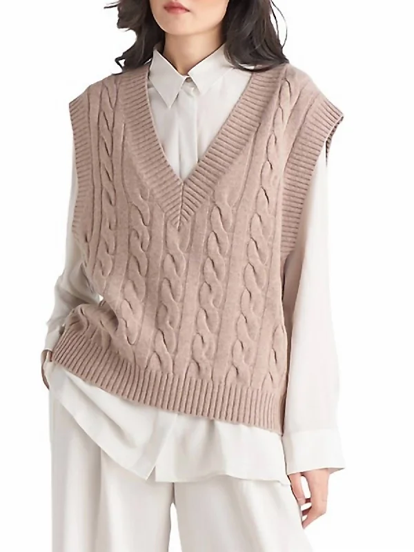 Designer skirts for office wear-Cable Knit Sweater Vest in Taupe Melange