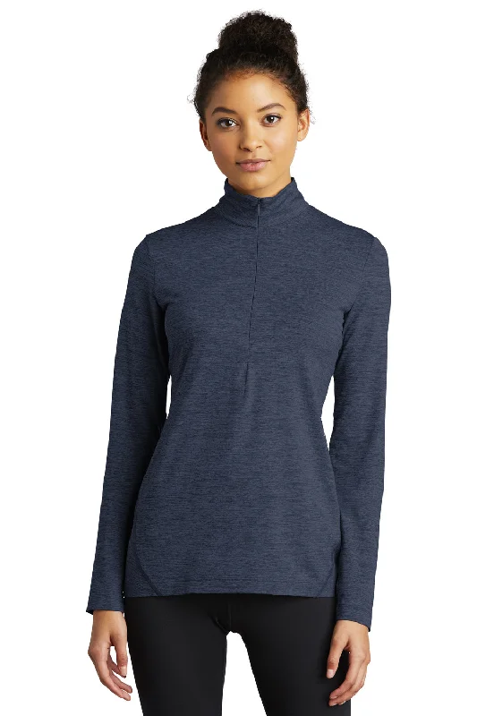 Lightweight blazers for summer-Sport-Tek Womens Exchange 1.5 Long Sleeve 1/4 Zip T-Shirt - Heather Dark Denim Blue