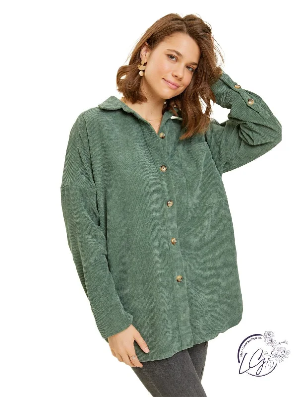 Soft velvet dresses for winter-Oversized Corduroy Button Down Tunic Shirt