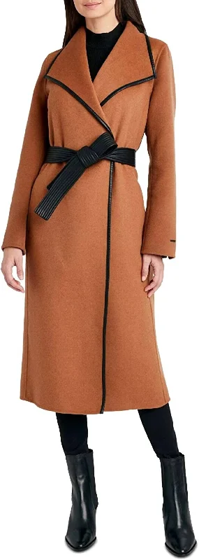 Boho peasant tops for women-Women Black Juliette Double Face Wool Belted Coat In Caramel