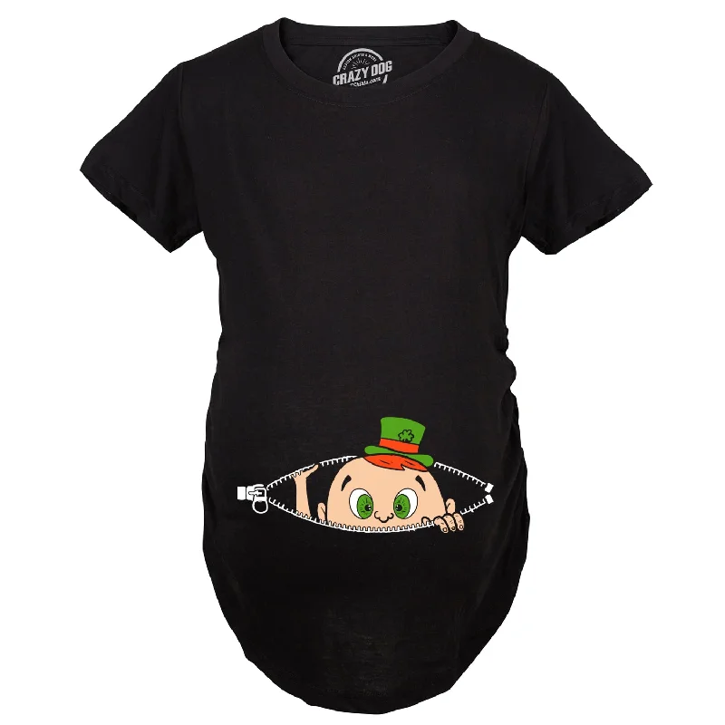 High-quality leggings for gym wear-Peeking St. Pattie's Day Baby Maternity T Shirt