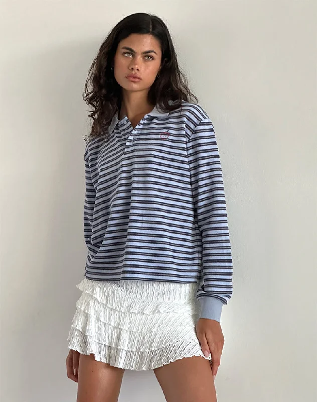 Chic leather skirts for women-Kamilla Baggy Long Sleeve Shirt in Blue and Grey Stripe