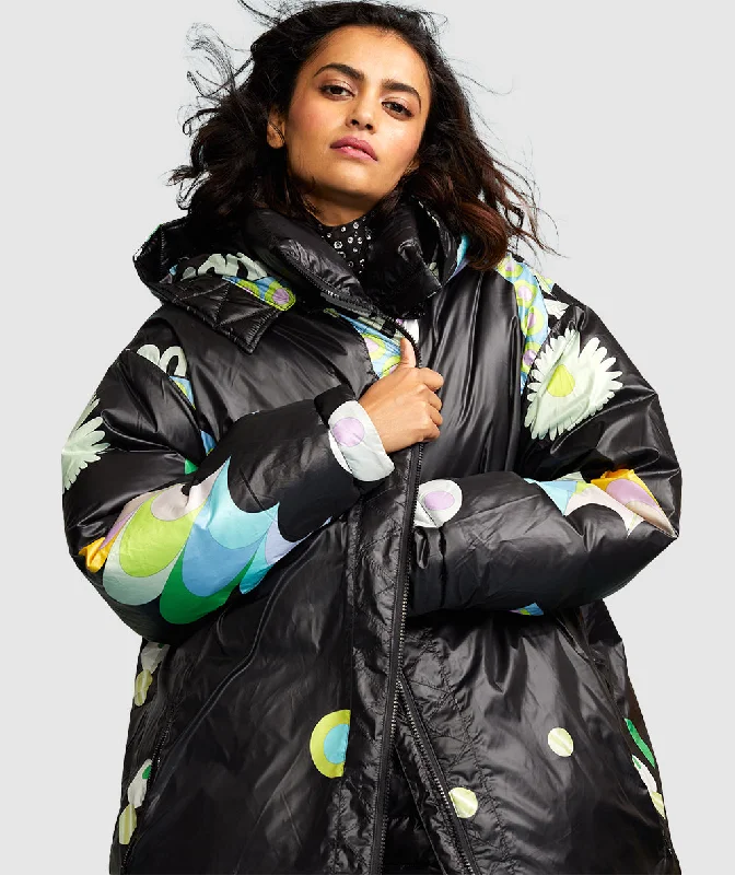 Affordable winter coats for women-Print Nylon Down Puffer Jacket