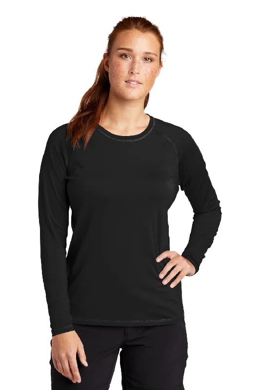 Luxury cashmere cardigans for women-Sport-Tek Womens Rashguard Moisture Wicking Long Sleeve Crewneck T-Shirt - Black