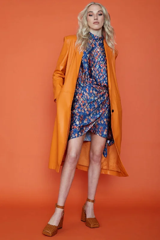 Trendy off-shoulder tops for summer-Orange Eco Leather Trench Coat