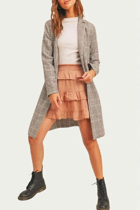 Designer cocktail dresses for events-Run To Me Checked Long Coat In Grey