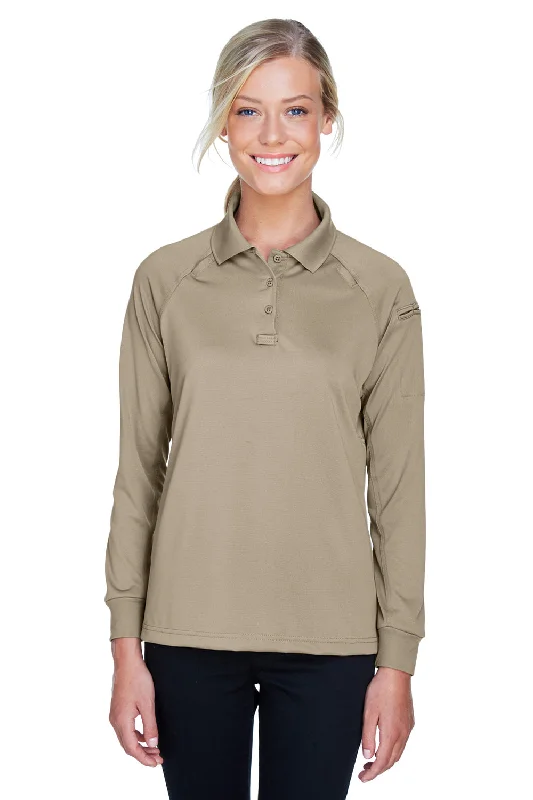 Soft linen pants for summer-Harriton Womens Advantage Tactical Moisture Wicking Long Sleeve Polo Shirt - Desert Khaki