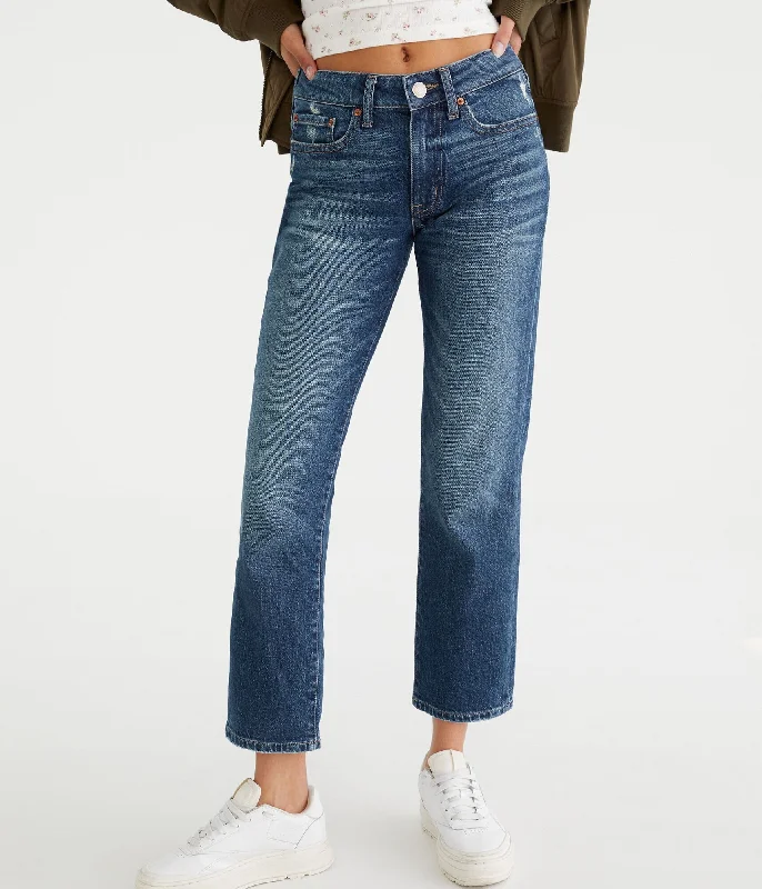 Designer blouses with lace details-Aeropostale Mid-Rise Straight Ankle Jean