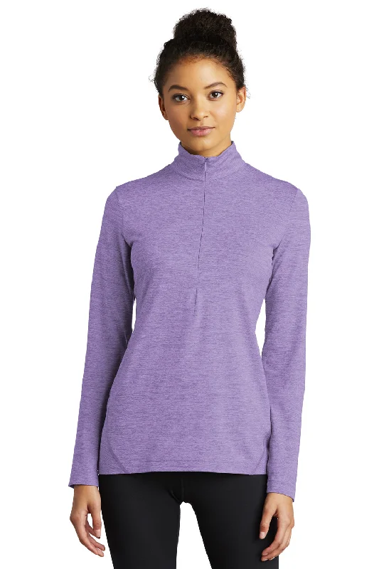 Casual crop tops for women-Sport-Tek Womens Exchange 1.5 Long Sleeve 1/4 Zip T-Shirt - Heather Hyacinth Purple