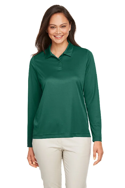 Chic jumpsuits for party wear-Team 365 Womens Zone Sonic Moisture Wicking Long Sleeve Polo Shirt - Forest Green