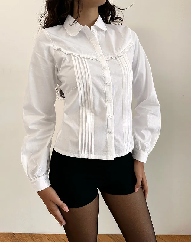 Affordable activewear for women-Wells Frill Long Sleeve Blouse in White