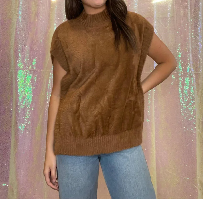 Casual overalls for women-Furry Vest in Camel