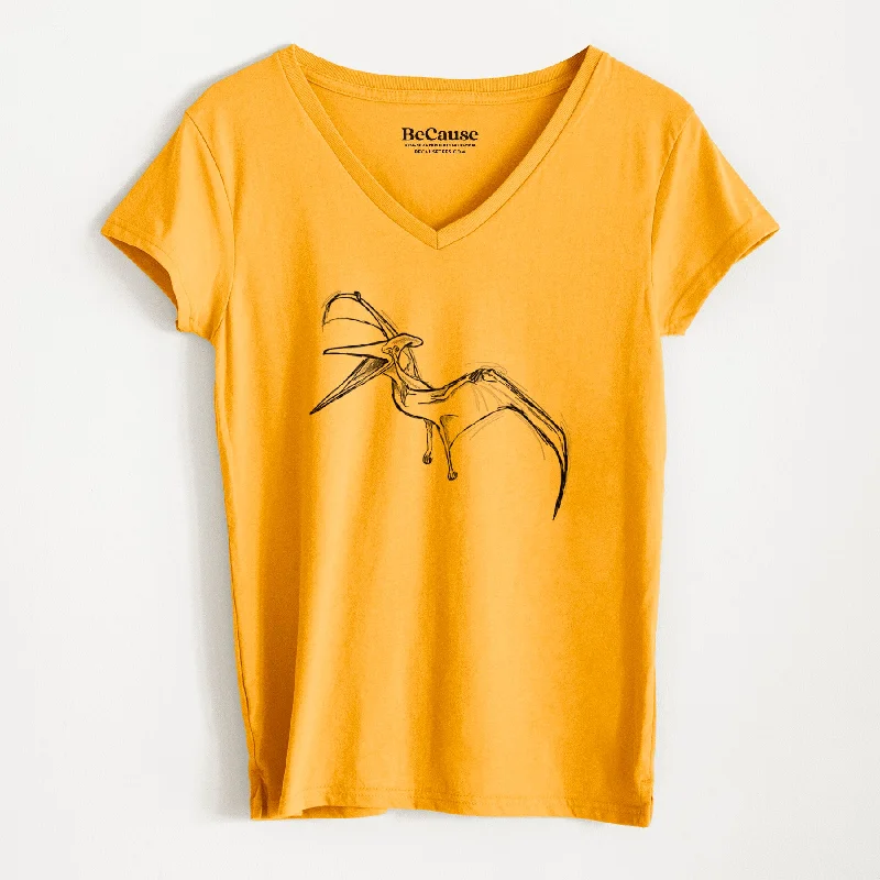 Trendy cargo pants for women-Pteranodon Longiceps - Women's 100% Recycled V-neck