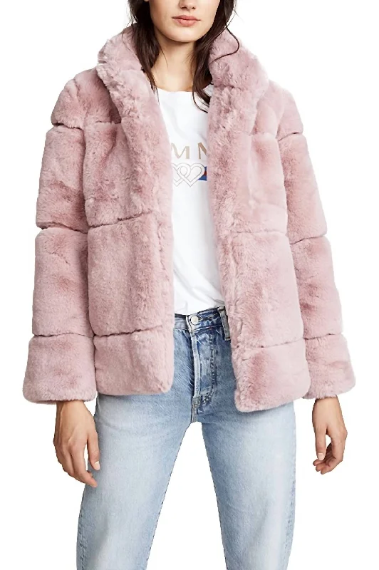 Soft knit cardigans for layering-Sarah Quilted Faux Fur Coat in Mauve