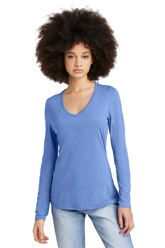 Cozy knit sweaters for winter-District Womens Perfect Tri Long Sleeve V-Neck T-Shirt - Maritime Blue Frost