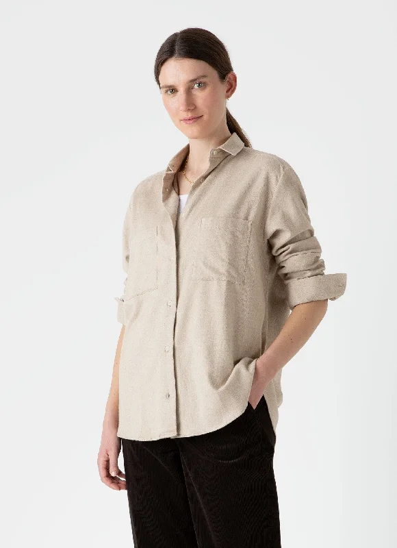 Designer cargo shorts for women-Women's Oversized Flannel Shirt in Oatmeal Melange