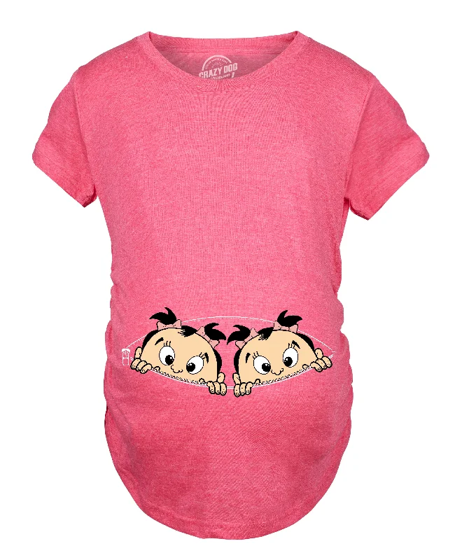 Stylish trench coats for fall-Peeking Twin Girls Maternity T Shirt