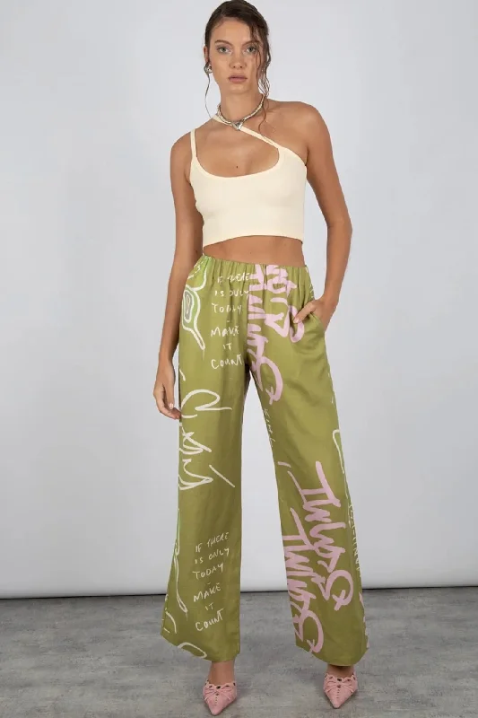 Boho maxi skirts for summer-SUMMI SUMMI Womens Linen Pants - Graffiti Butterfly Khaki