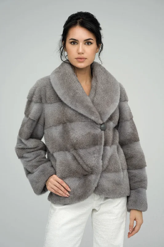 Luxury silk blouses for women-Gray Fashionista Mink Fur Coat