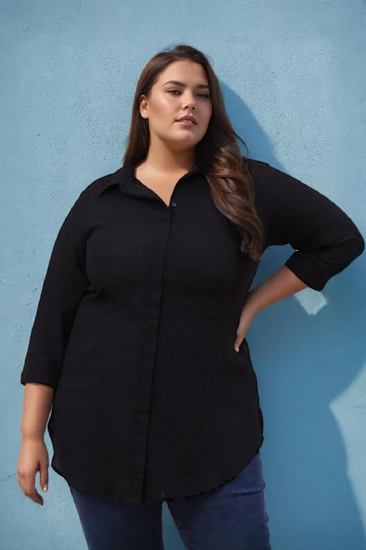 Elegant sweater dresses for winter-Plus Size Black Shirt