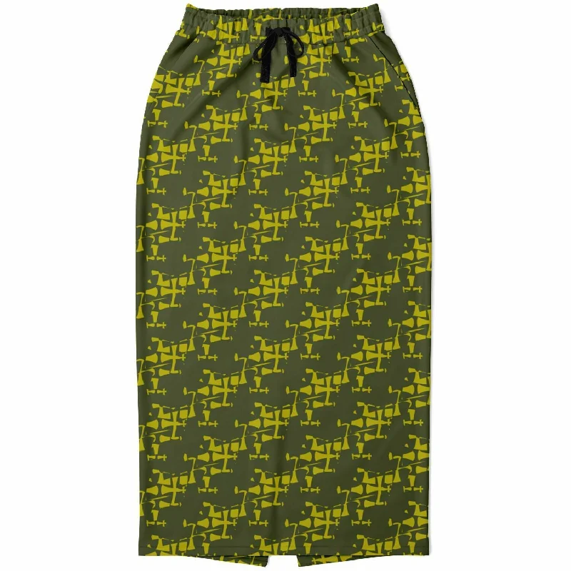 Affordable leggings for everyday use-ARMY Green Athletic Long Pocket Skirt-Allover 3 Crusader Print