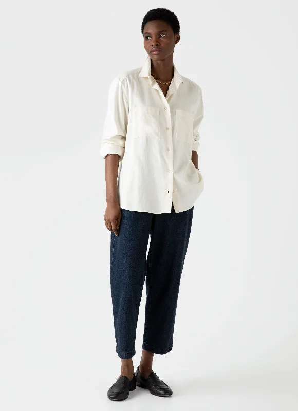 High-waisted trousers for work-Women's Oversized Flannel Shirt in Ecru