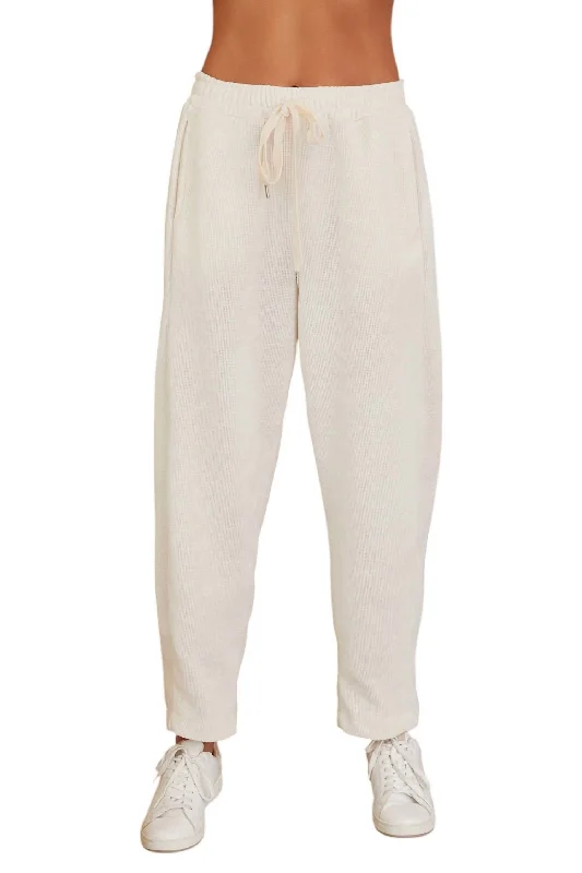 High-waisted leggings for workouts-Waffle Drawstring Pants In Ivory