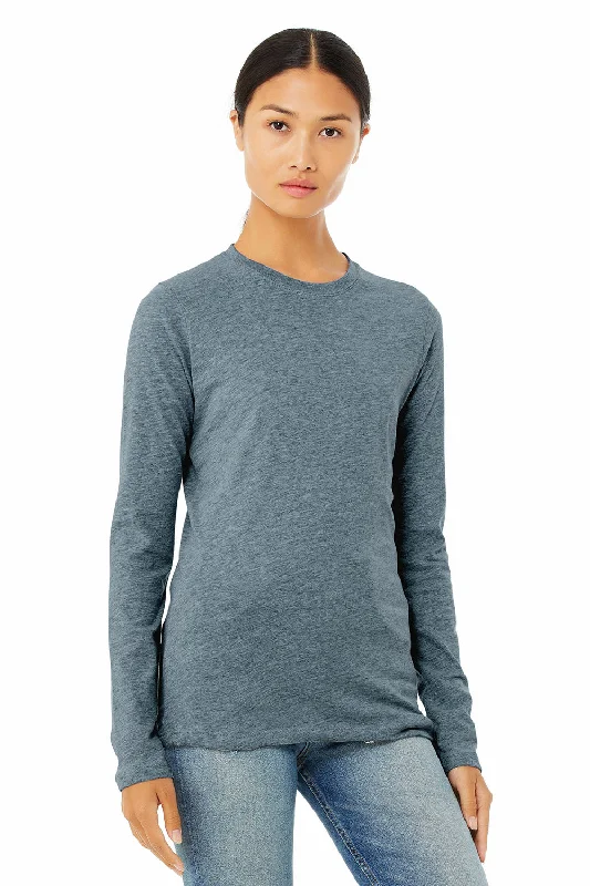 Casual sundresses for summer-Bella + Canvas Womens Jersey Long Sleeve Crewneck T-Shirt - Heather Slate