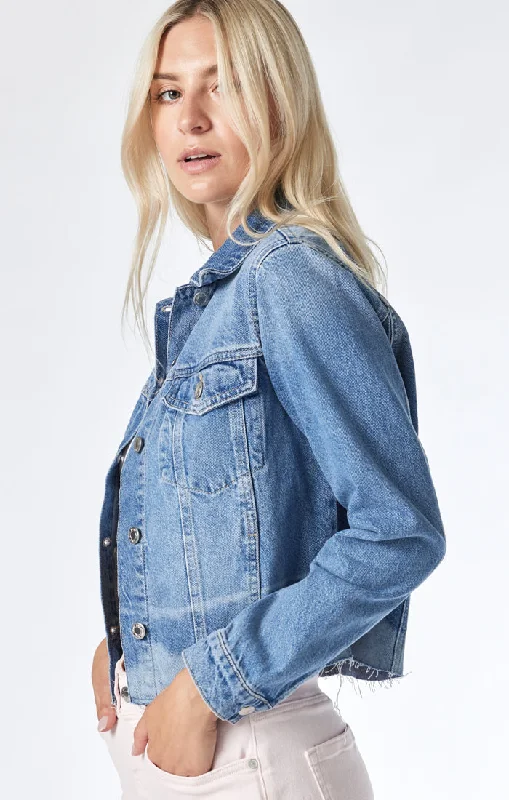 High-quality tights for women-SIENNA CROP JACKET IN MID DENIM