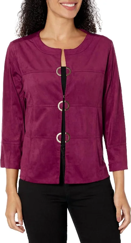 Trendy plaid shirts for women-Multi-Panel Faux Suede Jacket In Eggplant