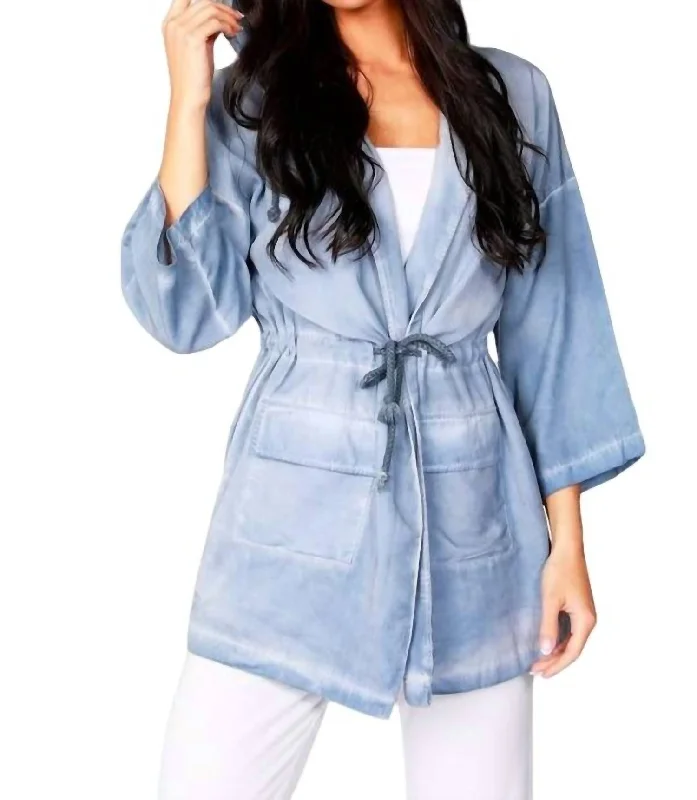 Elegant tailored blazers for women-Jennifer Hooded Long Trench Coat In Denim