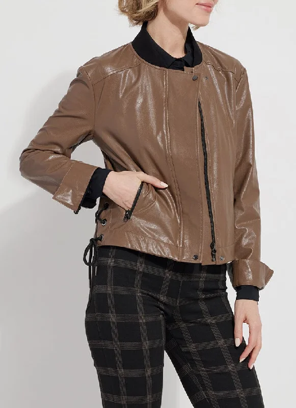 Casual crop tops for women-Kellie Bomber Moto Jacket