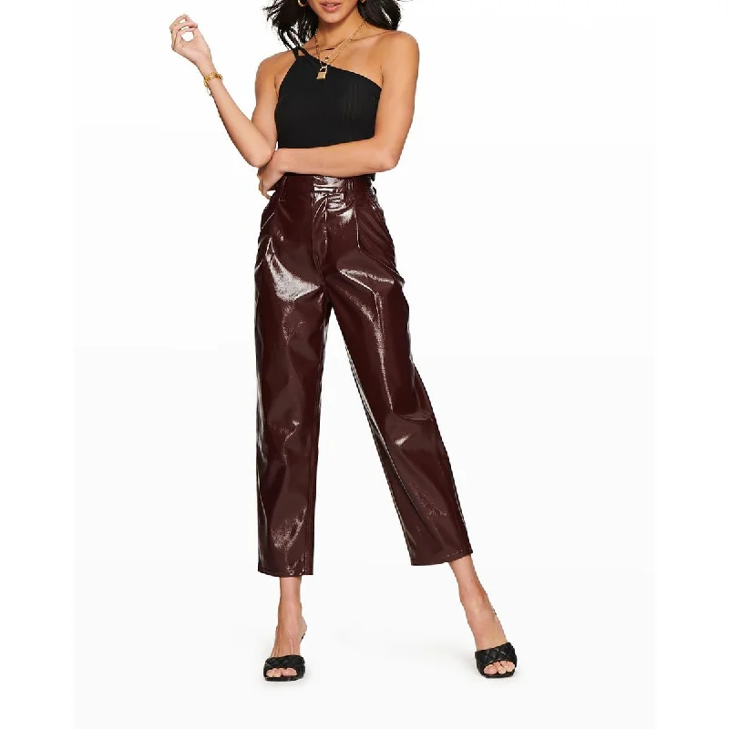 Soft silk pajamas for women-Womens High Rise Faux Leather Cropped Pants