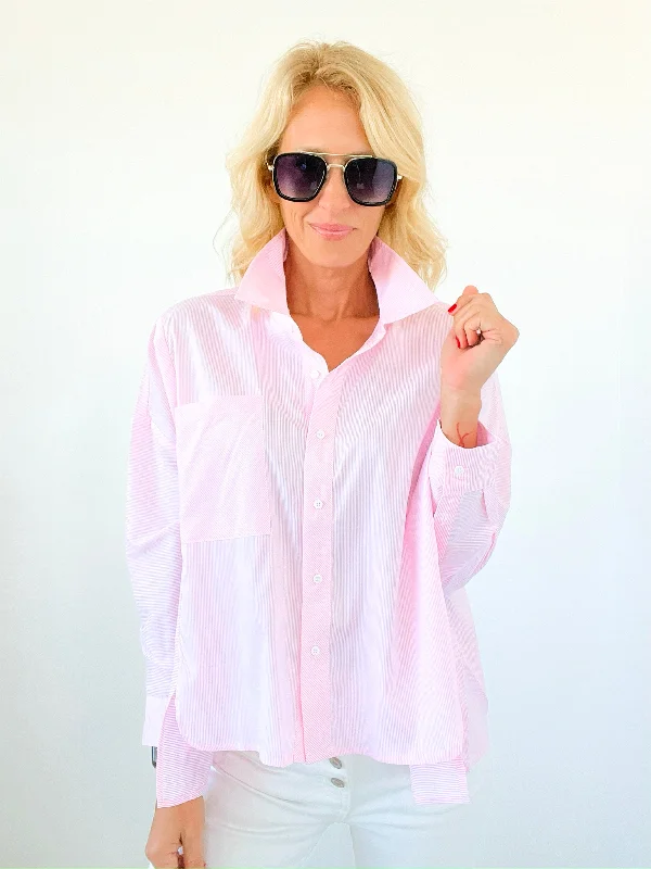 Designer blazers for professional women-Breezy Mornings Button-Down Top - Pink