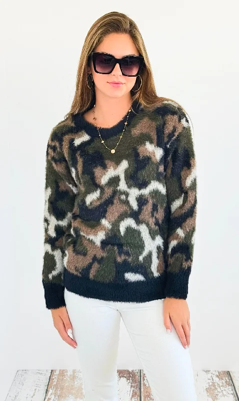 Lightweight tunics for summer-Camouflage Printed Sweater