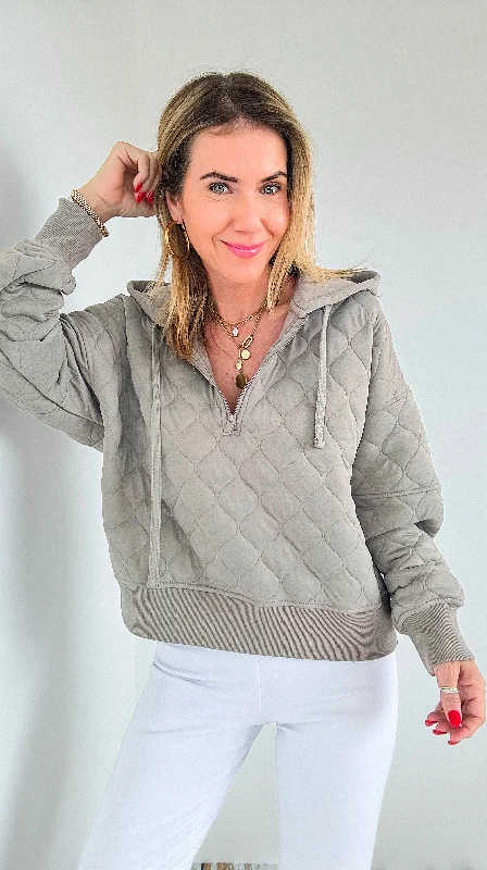 Elegant evening gowns for women-Quilted Hoodie Jacket- Taupe